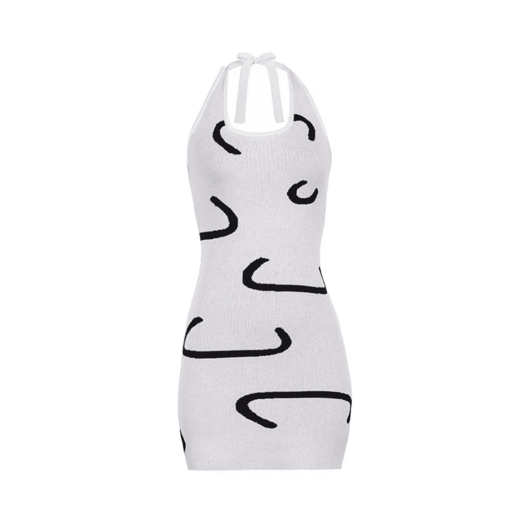 Pen Stroke Halter Dress - blossombaduk