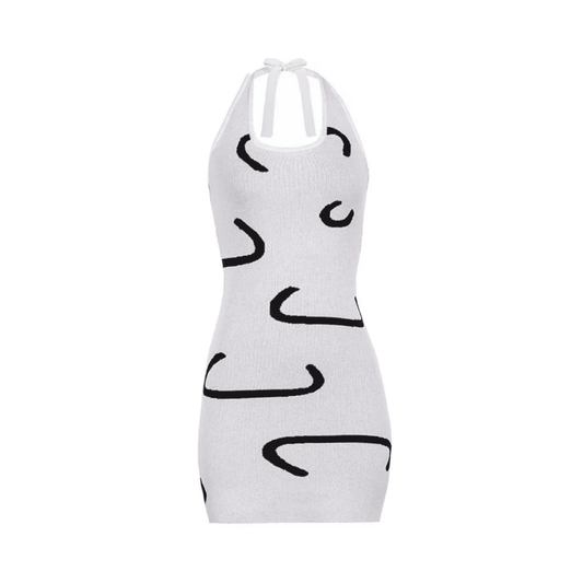 Pen Stroke Halter Dress - blossombaduk