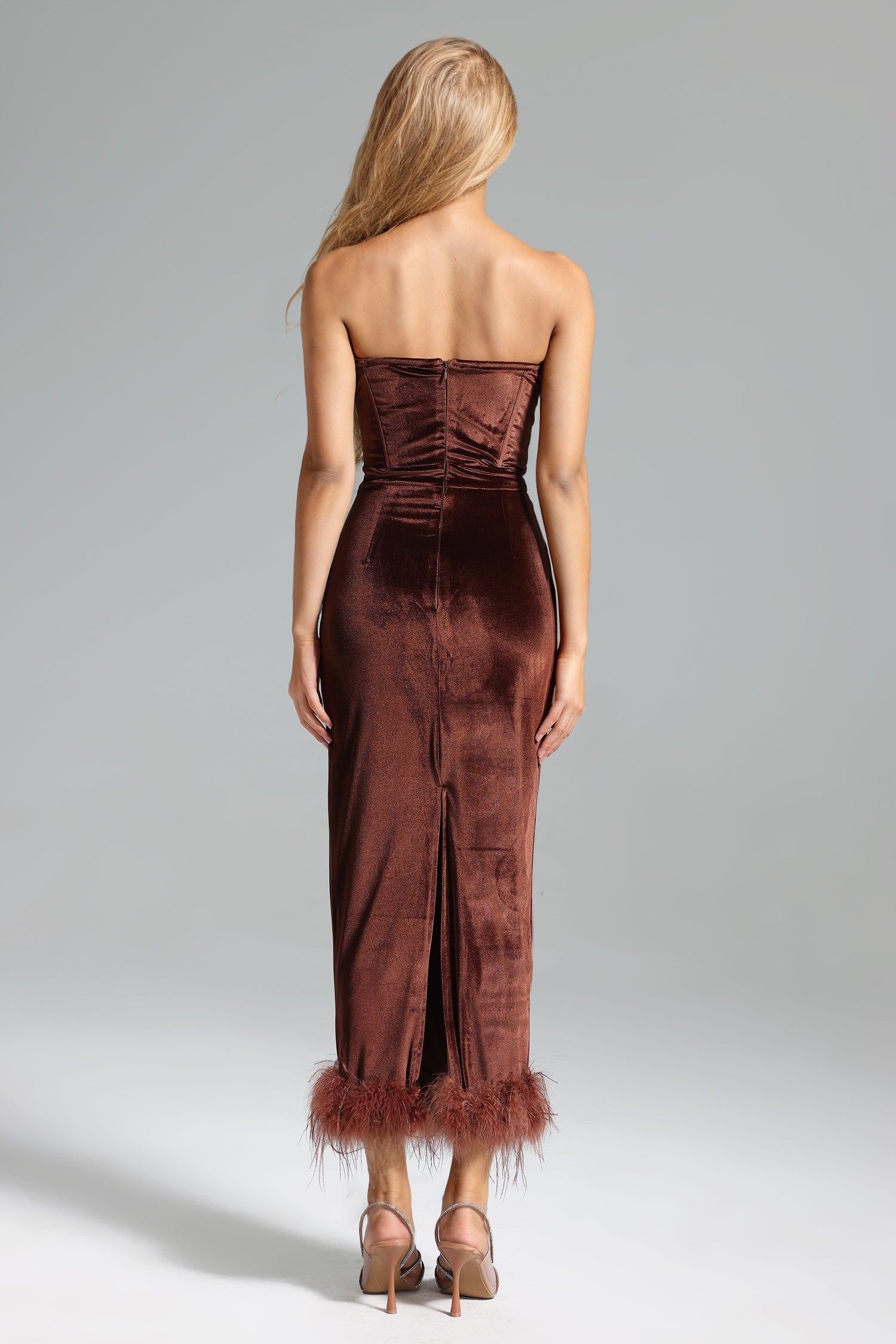 Velvet Grace Strapless Midi Dress