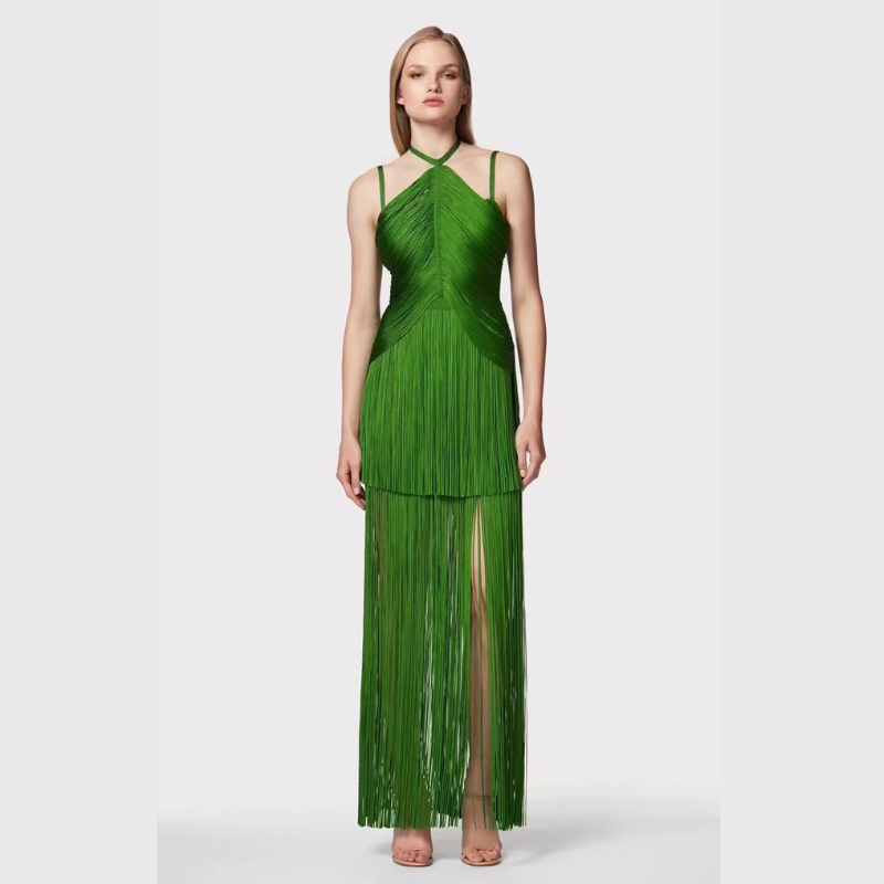 Classic Fringe Earth Green Dress