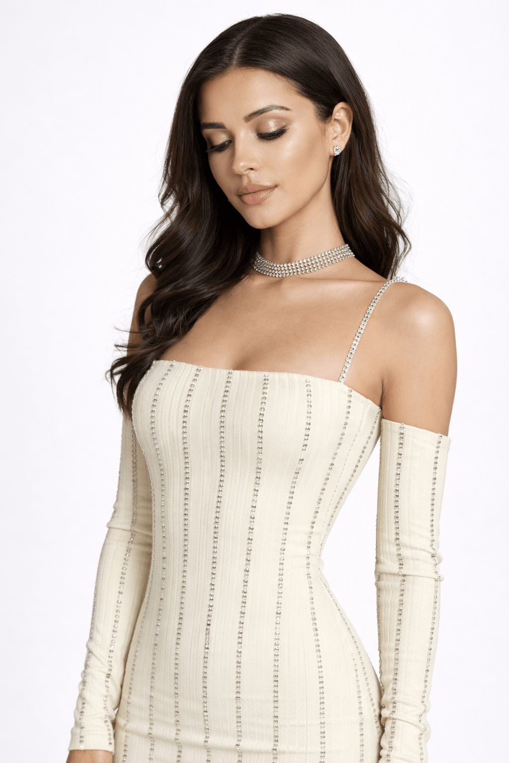Vanilla Strap Diamante Dazzle Bodycon Mini Dress - blossombaduk