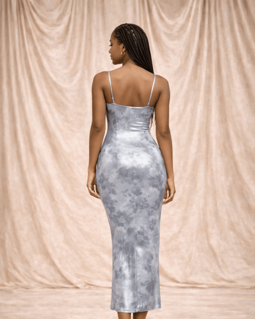 Light Silver Satin Bodycon Maxi Dress - blossombaduk