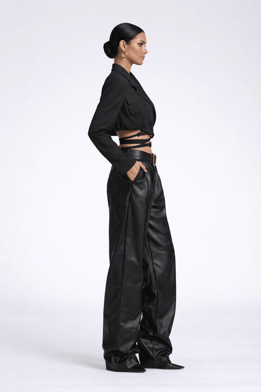Black Waist Wrap Blazer - blossombaduk