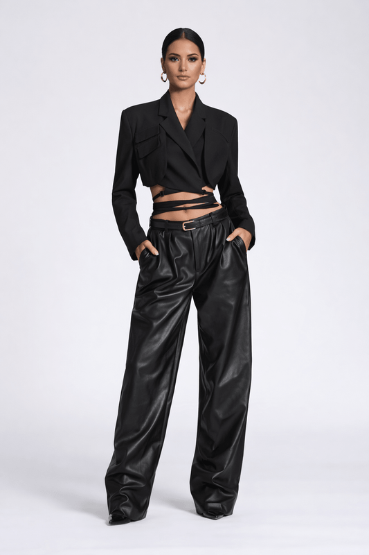 Black Waist Wrap Blazer - blossombaduk