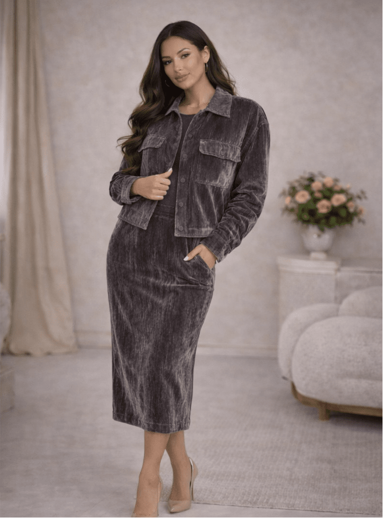 Velvet Grey Line Skirt - blossombaduk