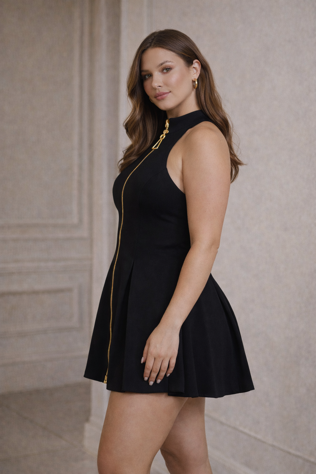 Zipped in Gold Mini Dress