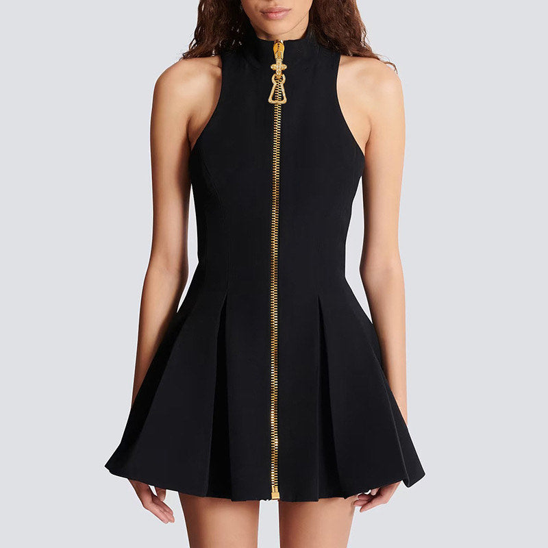 Zipped in Gold Mini Dress