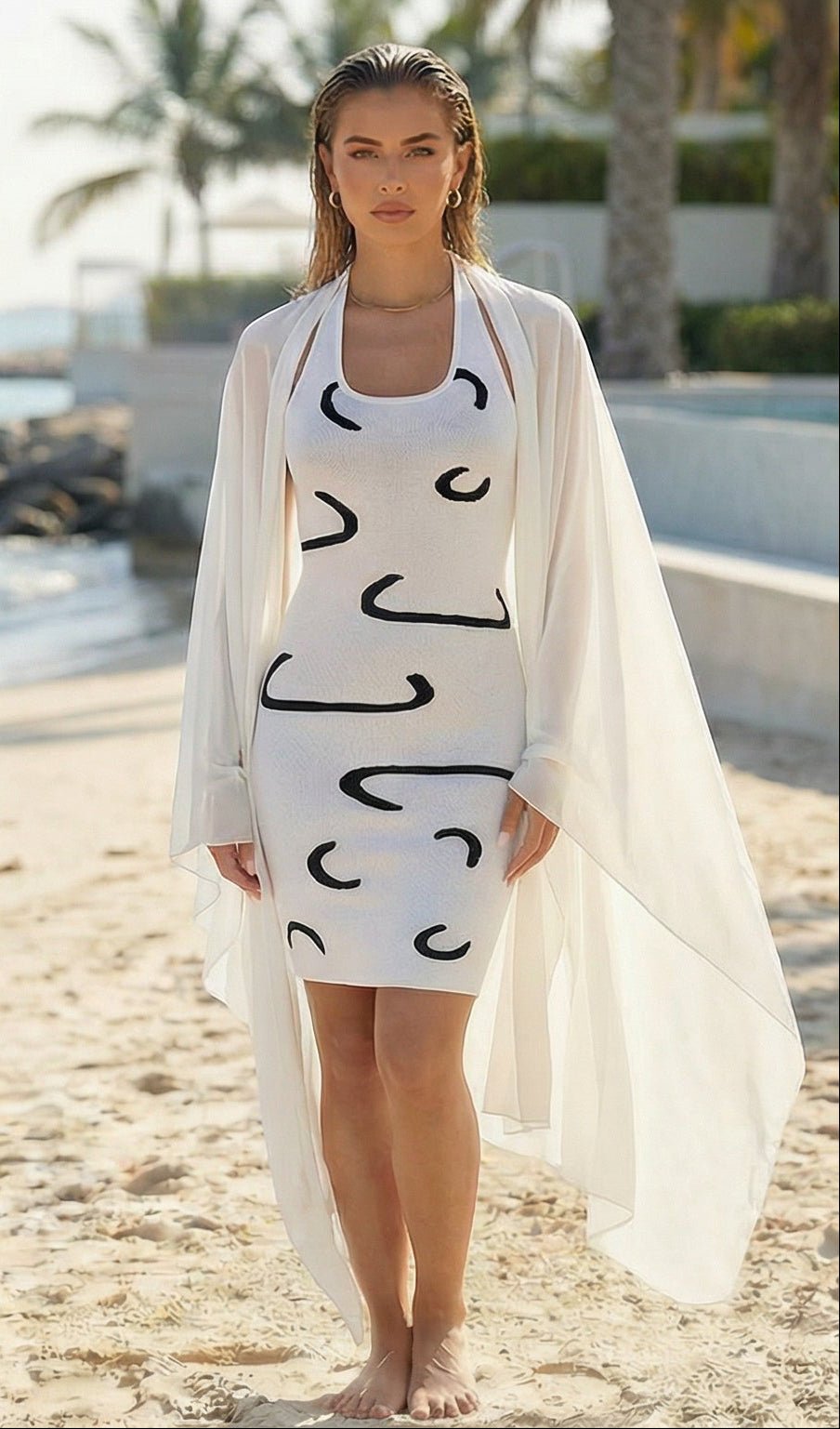 Pen Stroke Halter Dress - blossombaduk