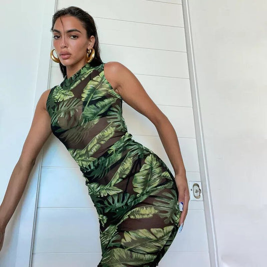 Leafy Mesh Summer Maxi