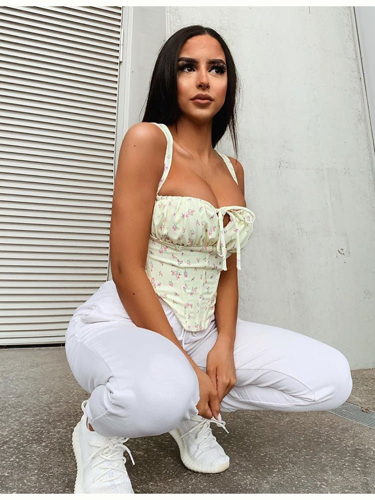 Pastel Yellow Floral Corset Top - blossombaduk