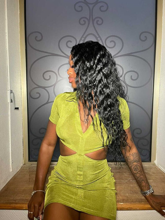 Green Cut Out Ruche Dress